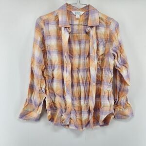 Market & Spruce Women's M Orange Purple Classic Flannel Long Sleeve Shirt NWOT